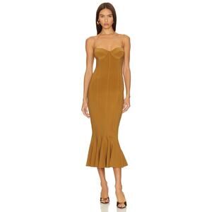Norma Kamali Woods Brown Corset Midi Dress Bustier Fit Size Medium/38